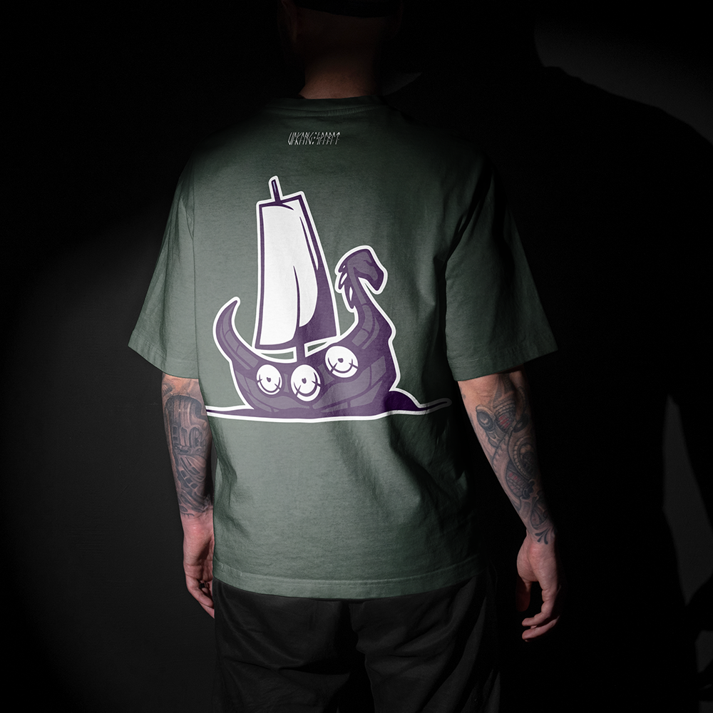 Viking Drakkar Dragon Longship Double-sided Printed Vintage Oversized T-Shirt, 230g Heavy Cotton Tee, Norse Warship Totem Unisex Multi-color Short Sleeve-Viking Spirit