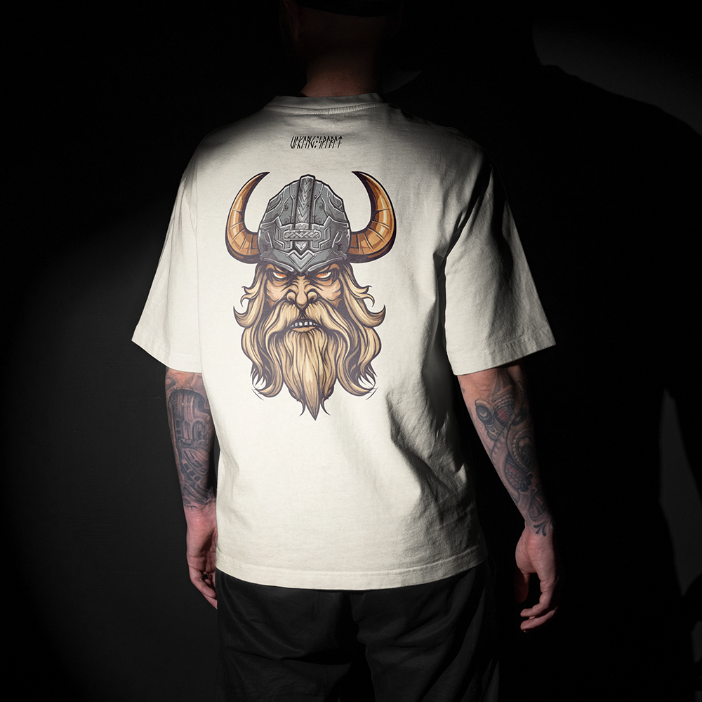 Viking Warrior Double-sided Printed Vintage Oversized T-Shirt, 230g Heavy Cotton Tee, Norse Warrior Totem Unisex Multi-color Short Sleeve-Viking Spirit
