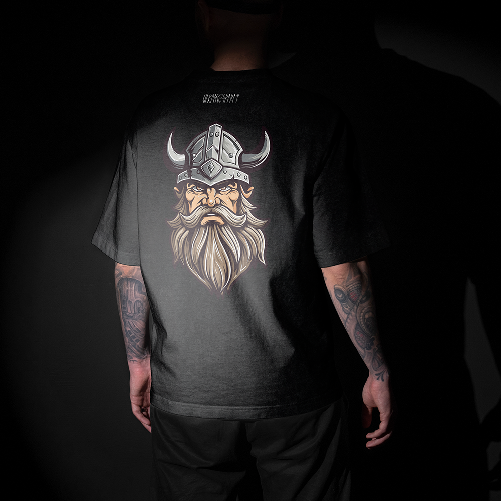 Viking Chieftain Double-sided Printed Vintage Oversized T-Shirt, 230g Heavy Cotton Tee, Norse Axe Totem Unisex Multi-color Short Sleeve-Viking Spirit