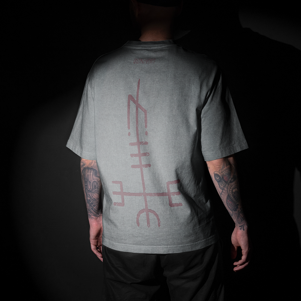 Vegvisir Viking Compass Rune Double-sided Printed Vintage Oversized T-Shirt, 230g Heavy Cotton Tee, Viking Axe Sword Shield Unisex Multi-color Short Sleeve
