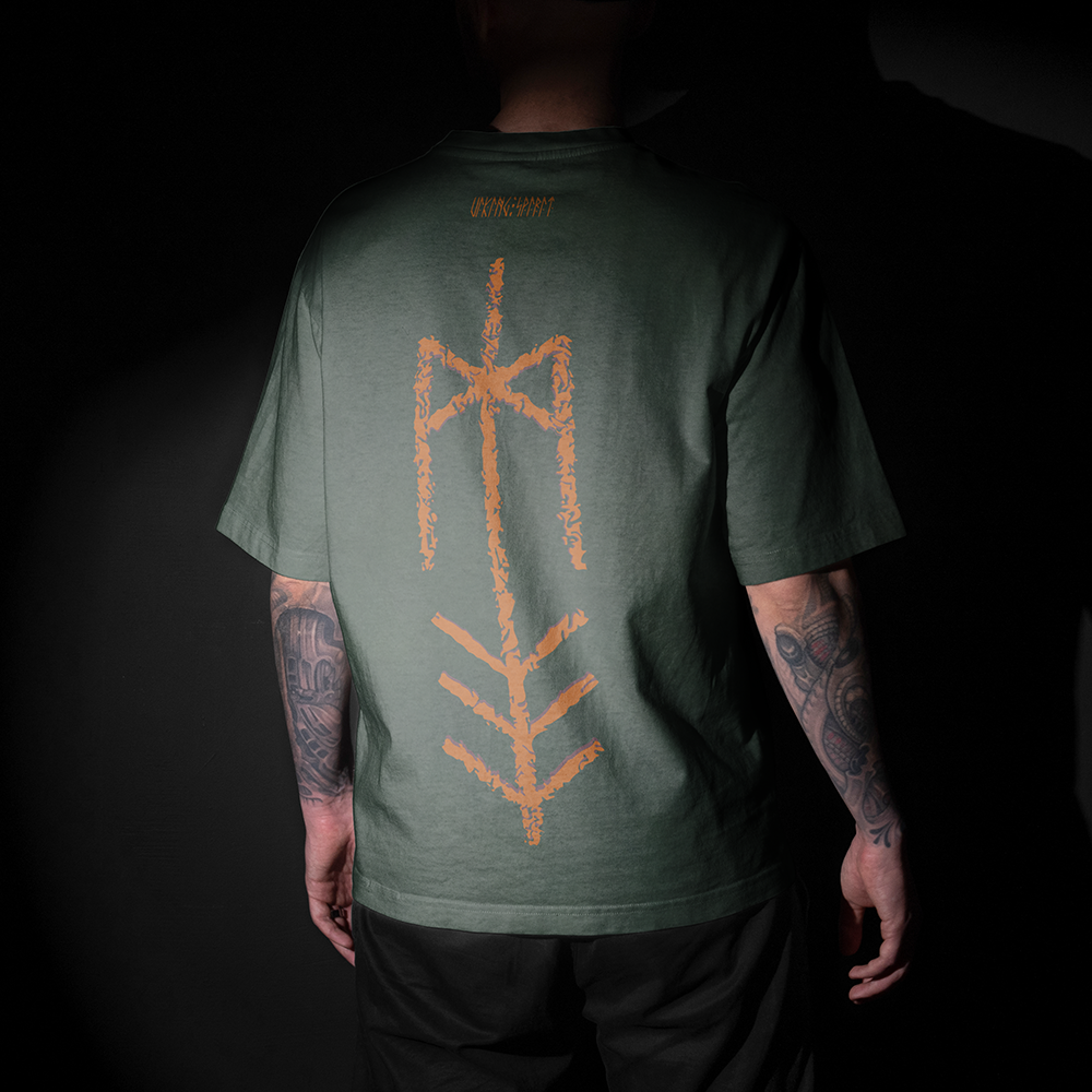 North Sea Viking Longship Bindrune Bind Rune Double-sided Printed Vintage Oversized T-Shirt, 230g Heavy Cotton Tee, Norse Ancient Rune Unisex Multi-color Short Sleeve
