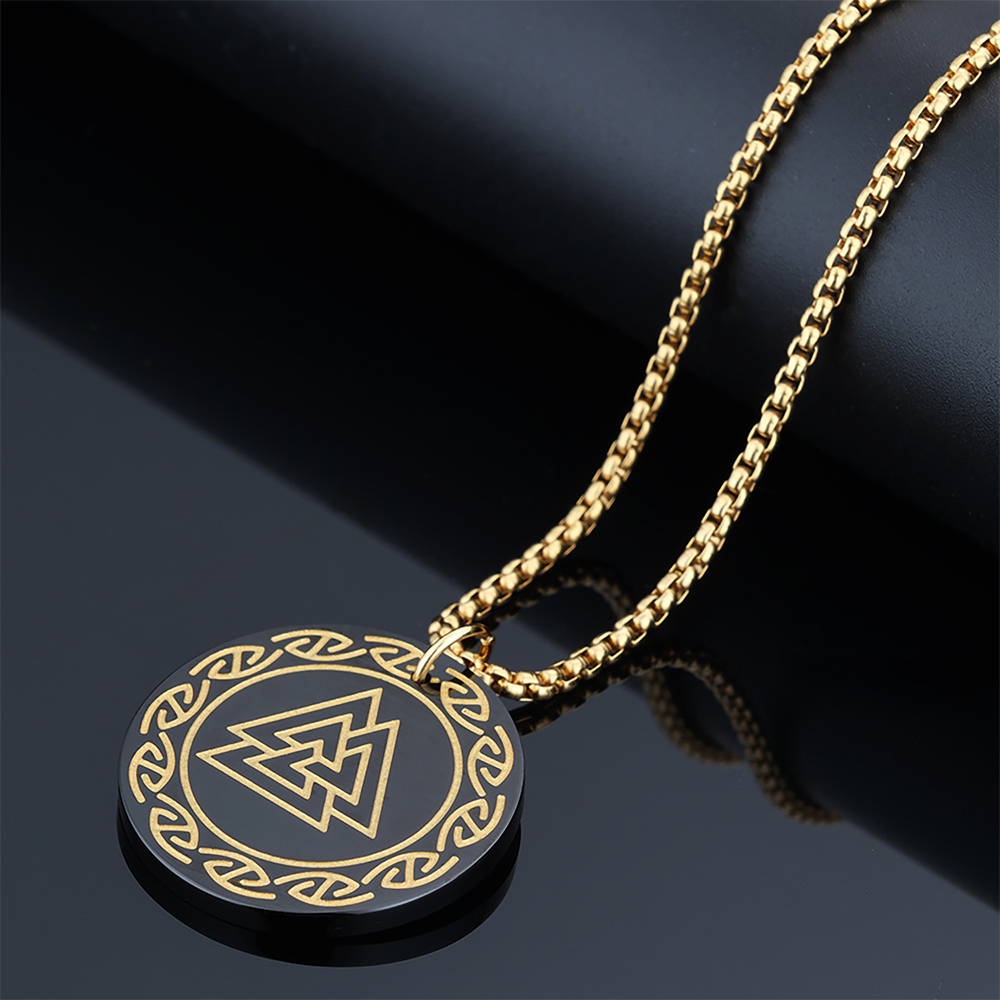 Viking Valknut Round Rune Circle Necklace | 316L Stainless Steel Norse Odin Warrior Pendant