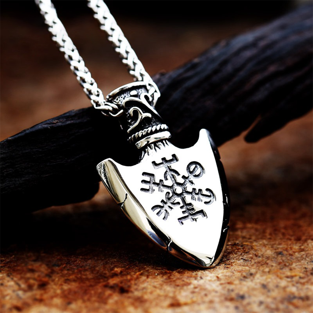 Norse Viking Gungnir Odin Spear Tip Double Sided Pendant | Aegishjalmur Helm of Awe & Valknut Warrior Amulet, 316L Stainless Steel Unisex Victory & Protection Necklace