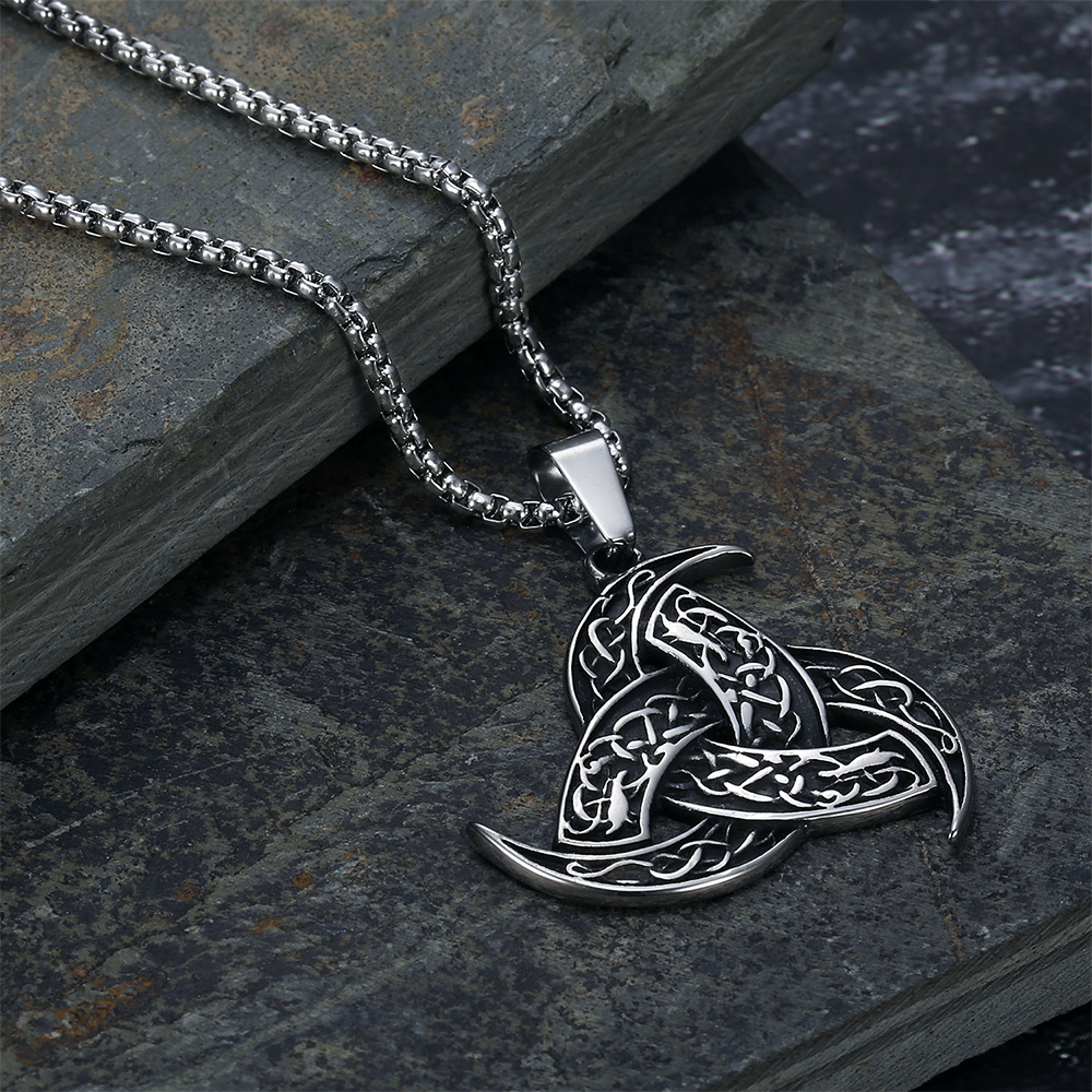 Norse Odin Triple Horn Pendant | Viking Celtic Beast Pattern Amulet, 316L Stainless Steel Unisex Wisdom & Inspiration Necklace
