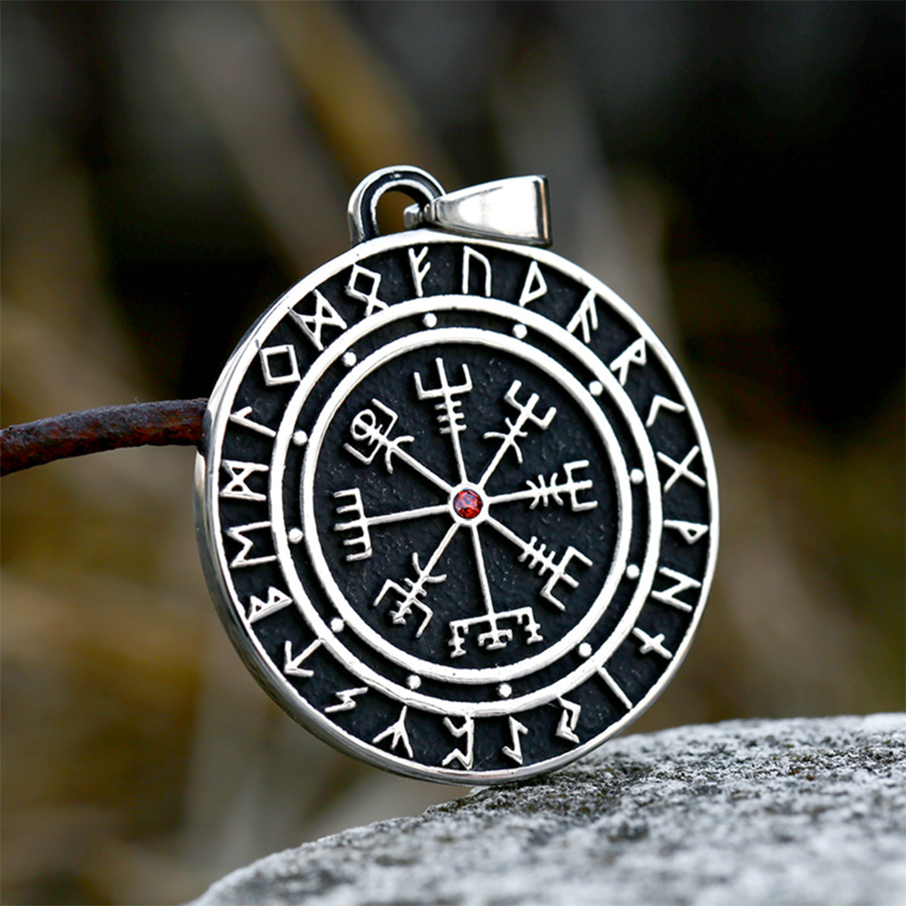 Norse Viking Aegishjalmur Helm of Awe Double Sided Pendant | Elder Futhark Rune Amulet, 316L Stainless Steel Unisex Protection Necklace