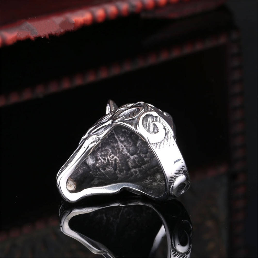 Viking Fenrir Roaring Wolf Head 3D Ring, 316L Stainless Steel Antique Embossed Norse Mythology Unisex Strength Amulet 