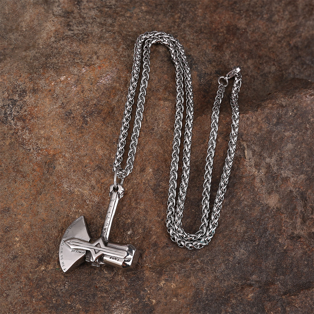 Norse Viking Mjolnir & Battle Axe Combined Pendant | Thor Rune Amulet, 316L Stainless Steel Unisex Strength Necklace