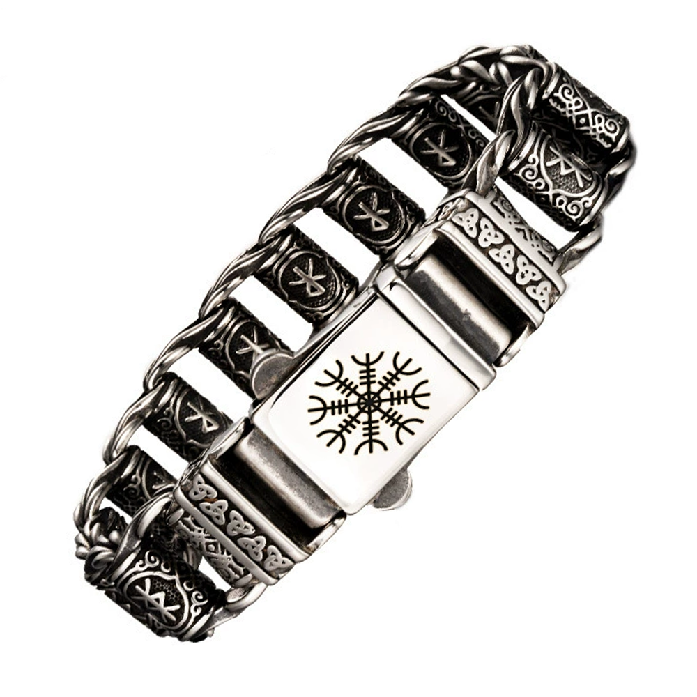 Norse Viking Aegishjalmur Helm of Awe Twisted Rope Knight Bracelet | Fear Protection Rune Amulet, 316L Stainless Steel Unisex Courage Protection Bracelet