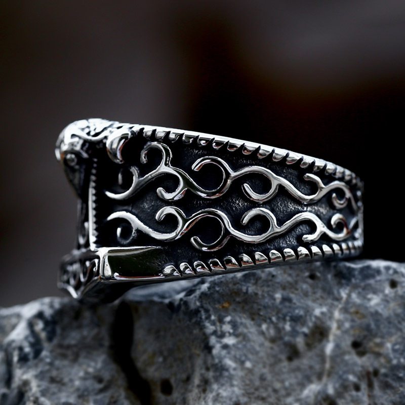 Viking Thor Hammer Mjölnir Celtic Triquetra Ring | 316L Stainless Steel Antique Engraved Unisex Norse Protective Band