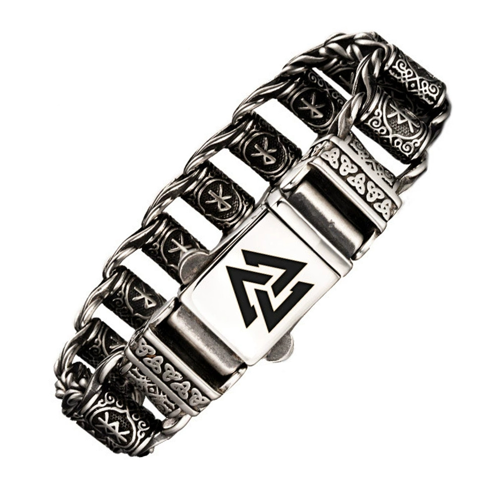 Norse Viking Valknut Twisted Rope Knight Bracelet | Odin Warrior Rune Amulet, 316L Stainless Steel Unisex Glory Protection Bracelet