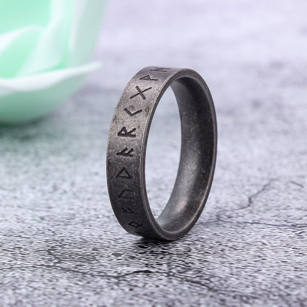 Norse Viking Elder Futhark Full Runic Alphabet Band Ring | 316L Stainless Steel Antique Unisex Simple Protective Ring