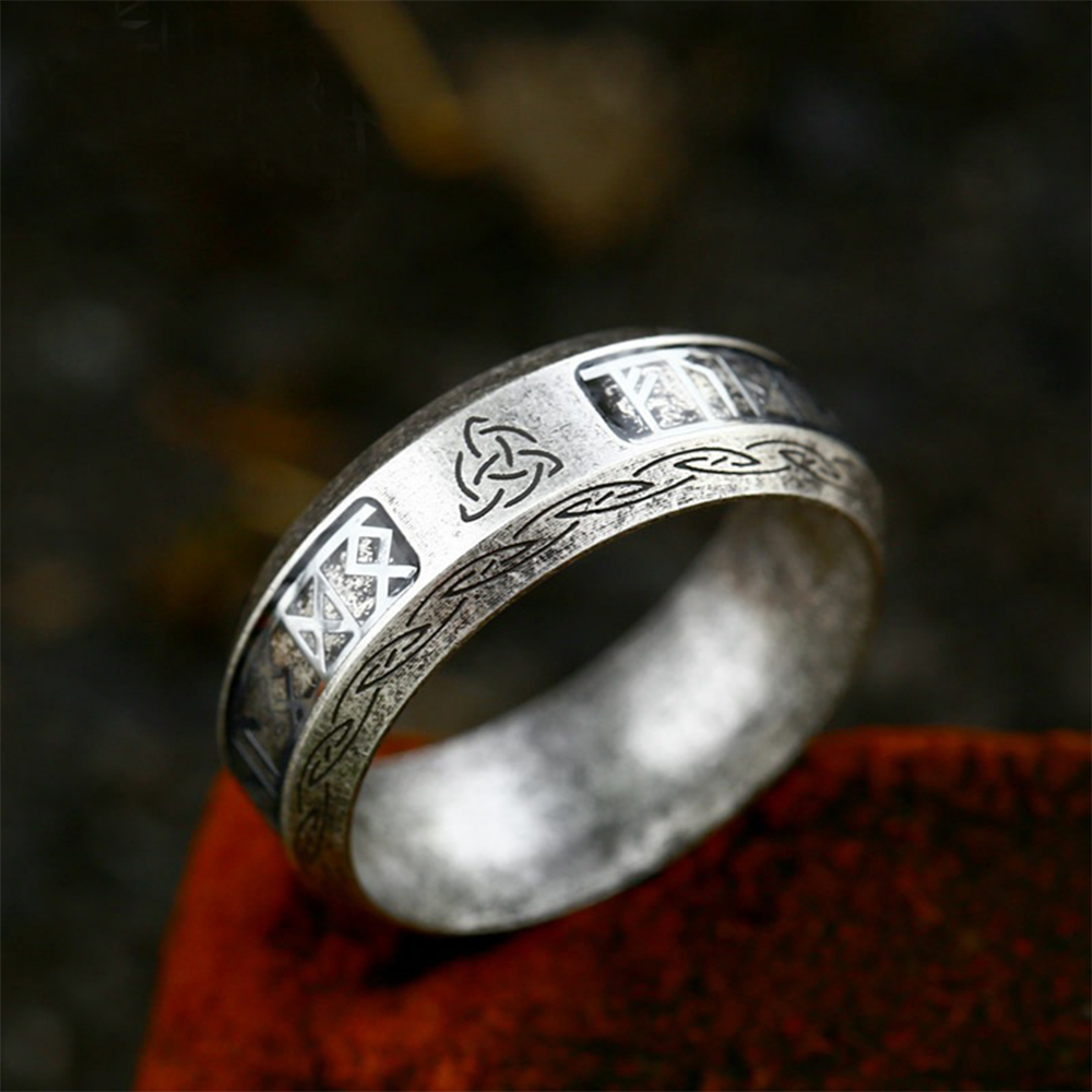 Viking Triquetra Rune Band Ring | 316L Stainless Steel Antique Norse Celtic Protective Band