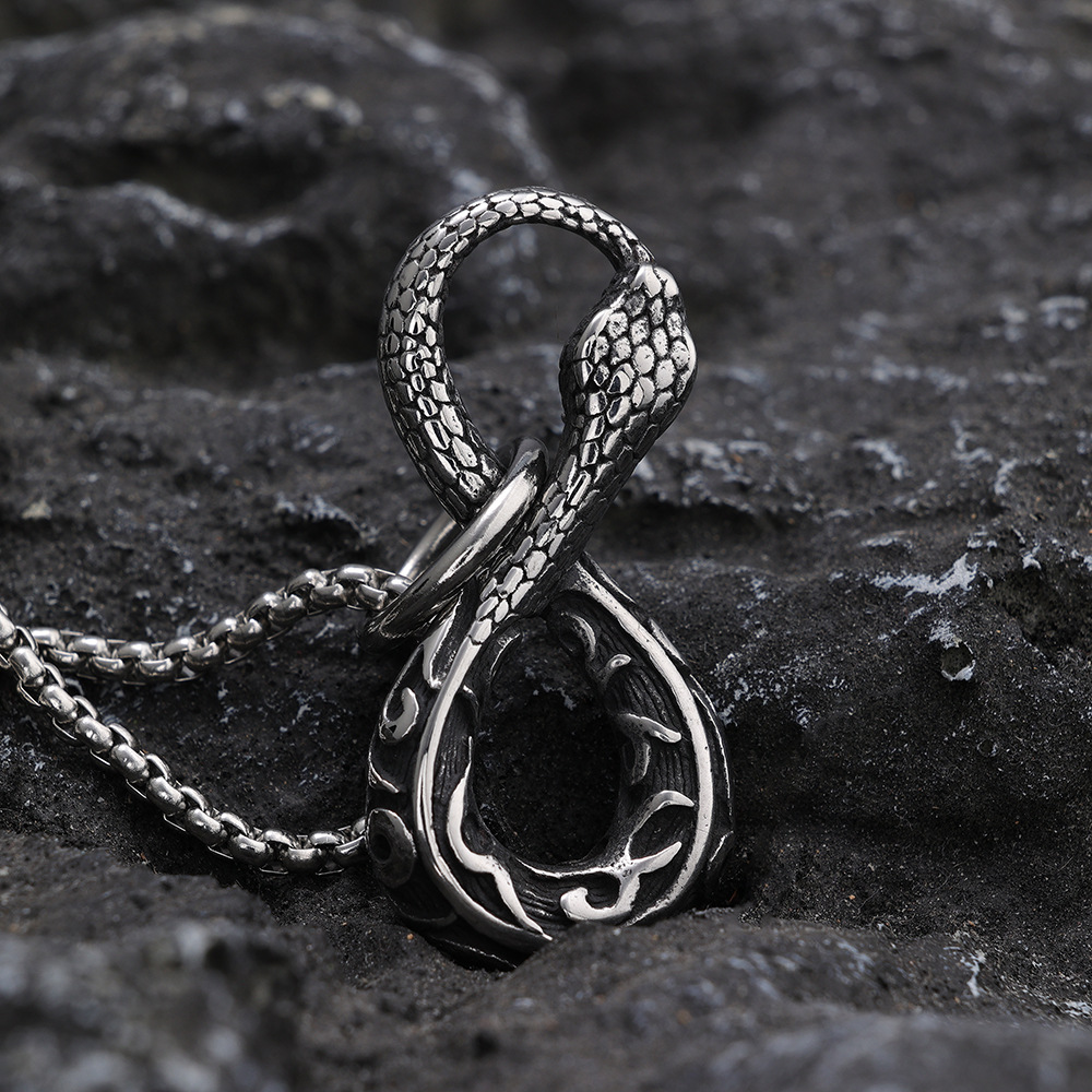 Norse Myth Jörmungandr Infinity Serpent Pendant | World Serpent Ouroboros Protection Amulet, 316L Stainless Steel Unisex Viking Necklace