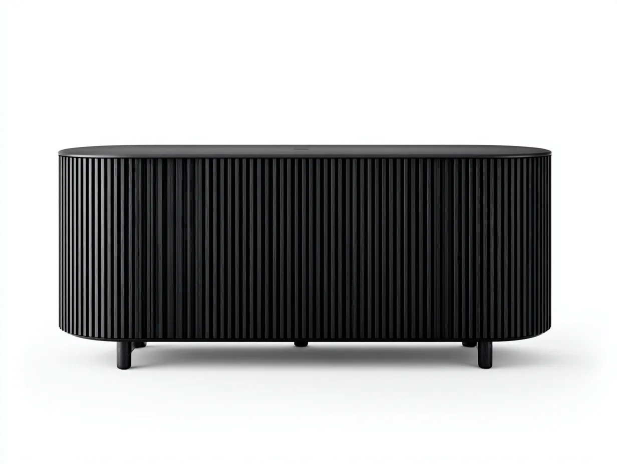 Buffet de salle à manger en bois 172×44×79 cm - noir - façade rainurée au style contemporain-Pamimohome
