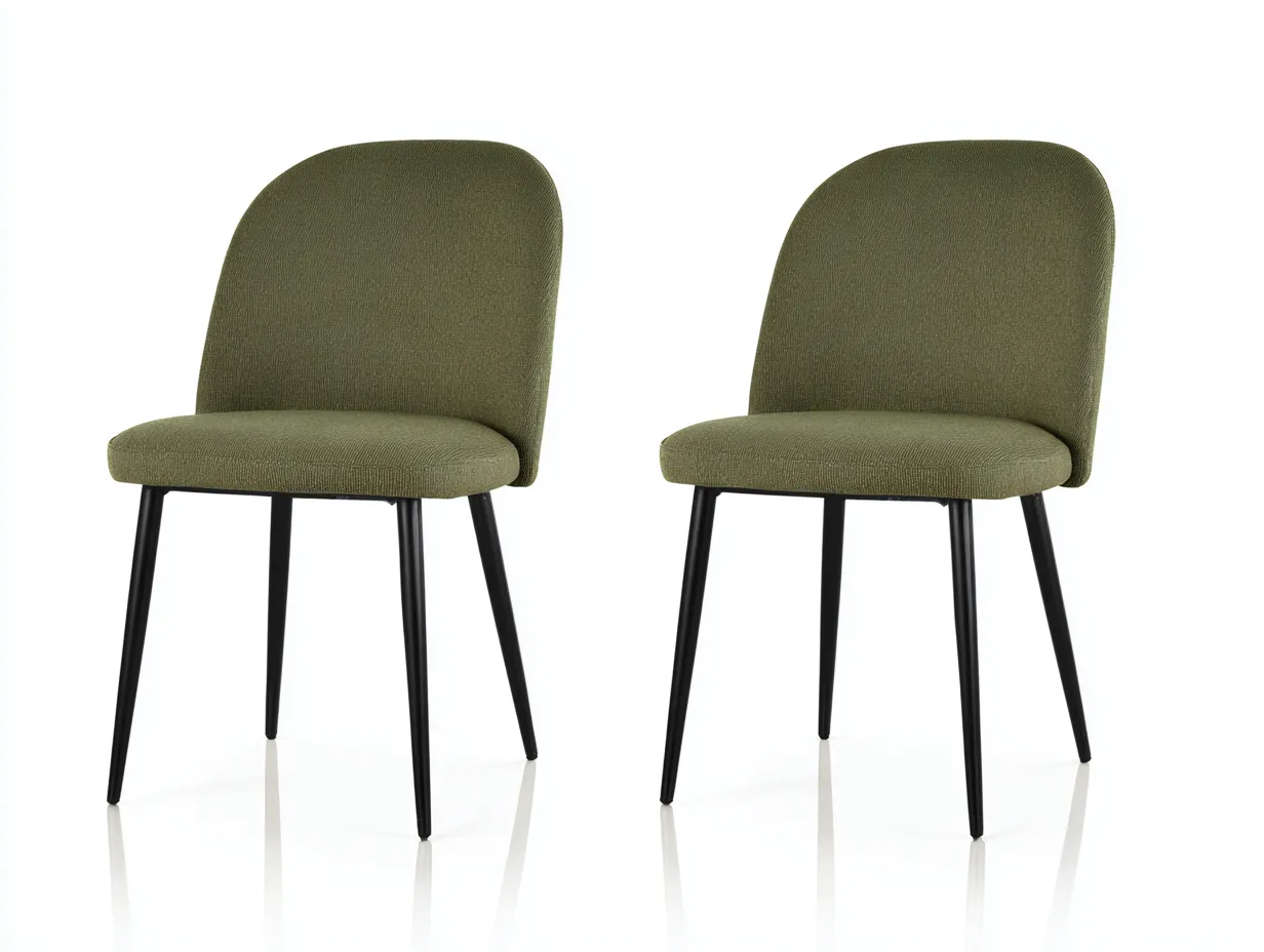 Lot de 2 chaises de salle à manger en tissu et métal 50×56×82 cm - vert olive et noir - style contemporain-Pamimohome