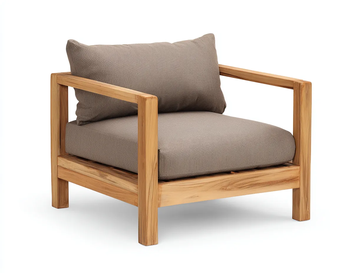 Chaise de loisirs d'extérieur en bois et tissu 78×76×74 cm - marron/bois naturel - assise large pour balcon-Pamimohome