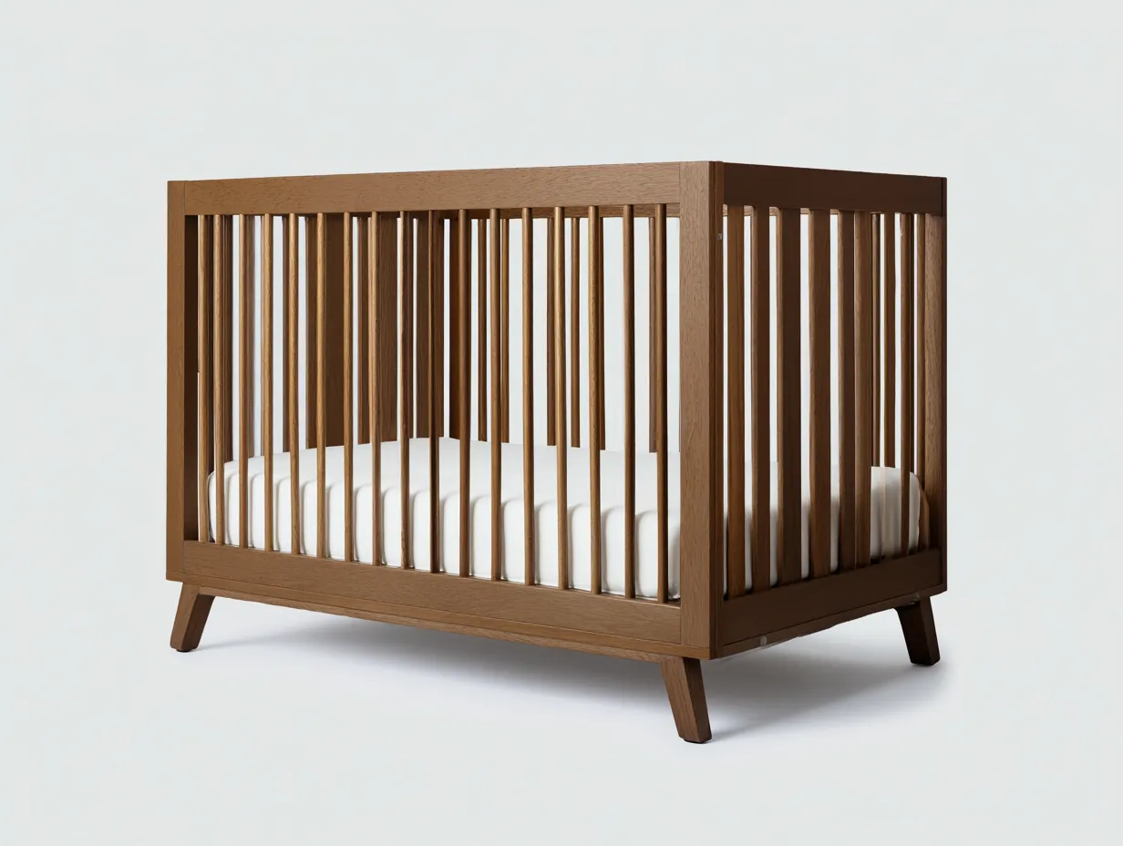 Berceau bébé en bois 130×72×90 cm - marron - design à barreaux contemporain-Pamimohome