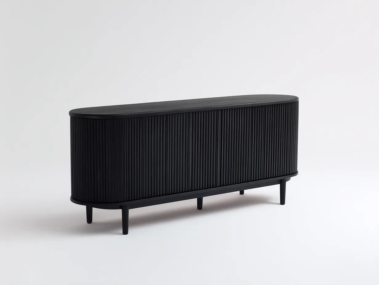 Buffet de salle à manger en bois 150×42×78 cm - noir/brun foncé - style nervuré avec rangement-Pamimohome