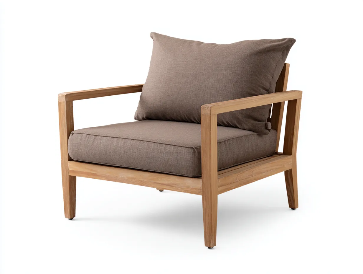 Fauteuil de loisirs d'extérieur en bois 76×80×82 cm - bois clair et marron - confort rembourré pour terrasse-Pamimohome