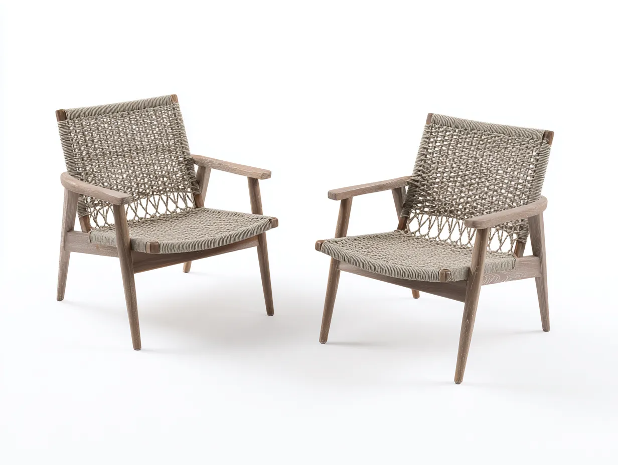 Lot de 2 fauteuils de loisirs d'extérieur en bois et corde 68×73×82 cm - bois clair et beige - style naturel pour terrasse-Pamimohome