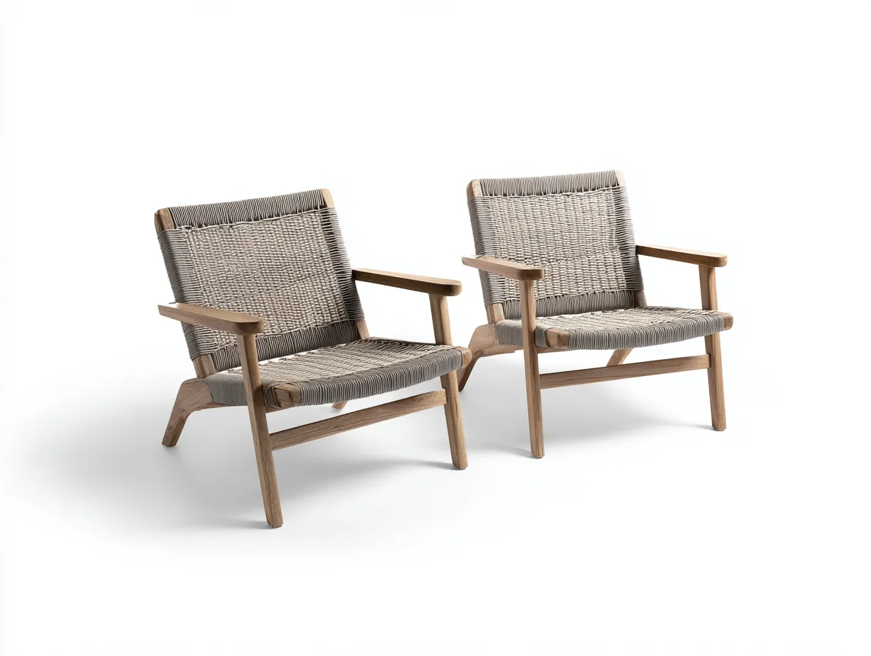 Chaise de loisirs d'extérieur en bois et corde 68×64×73 cm - gris/bois naturel - lot de 2 pour balcon-Pamimohome