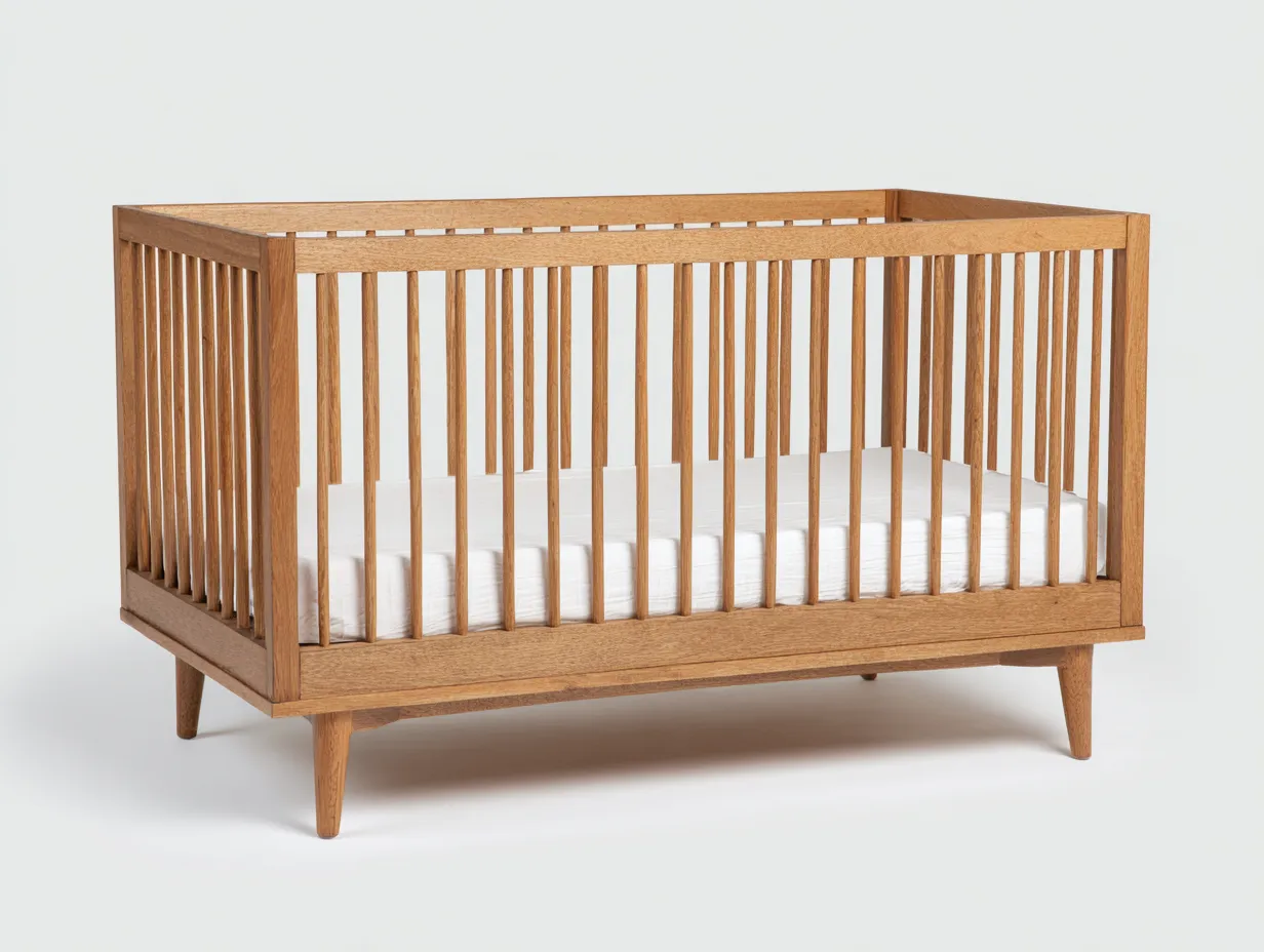 Berceau en bois 125×68×88 cm - bois naturel/beige - design à barreaux pour chambre à coucher-Pamimohome
