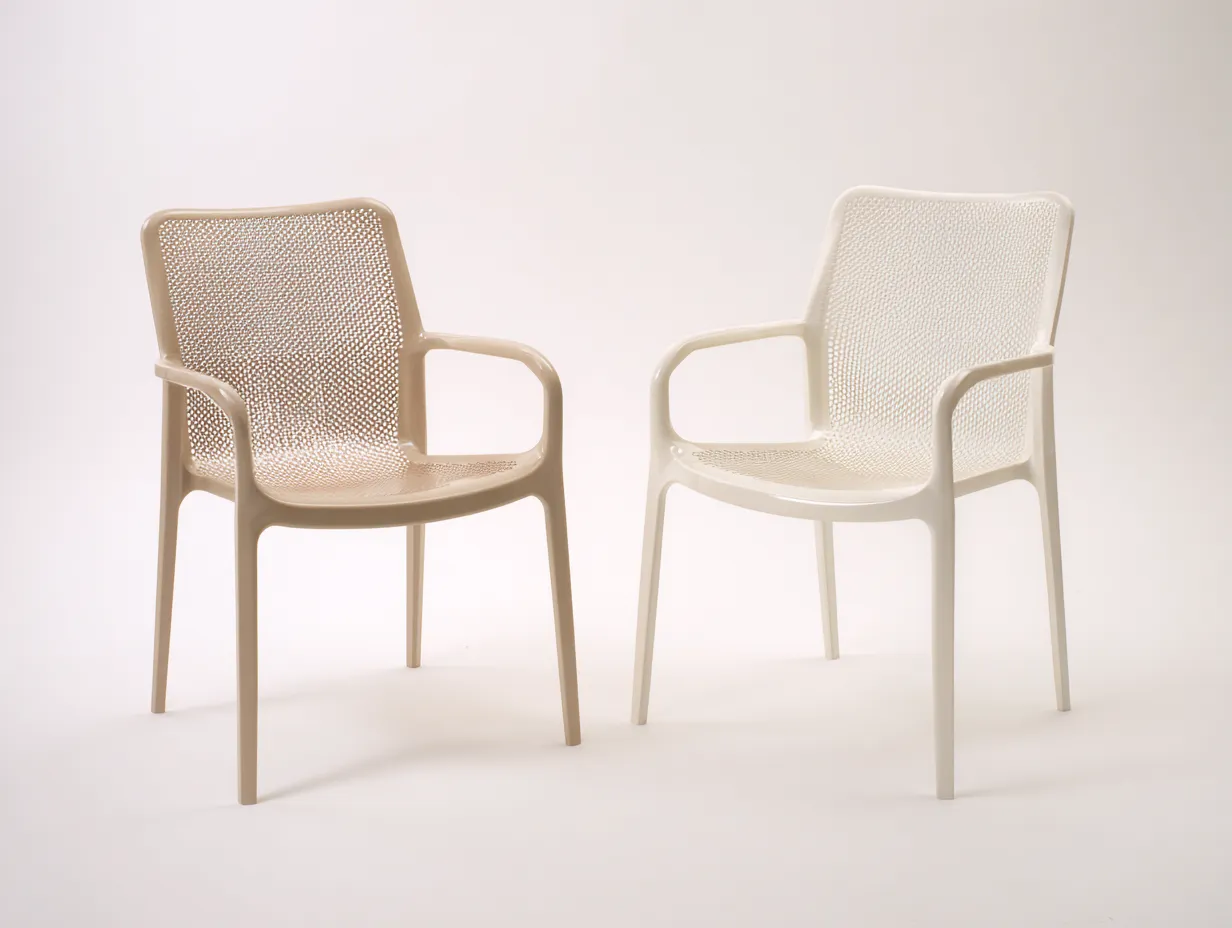 Chaise de loisirs d'extérieur en plastique beige 56×58×82 cm – terrasse – dossier ajouré-Pamimohome