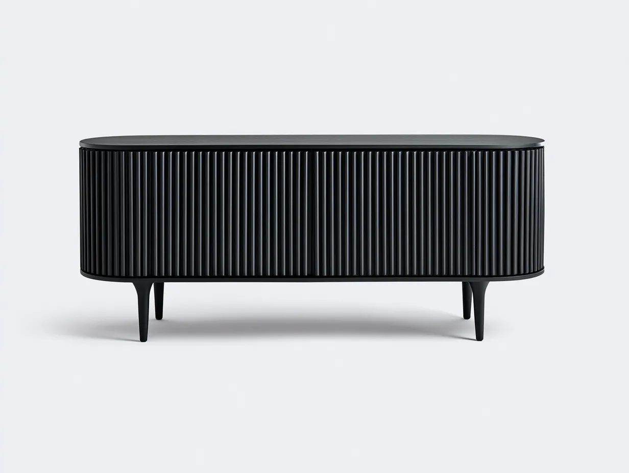Buffet de salle à manger en bois 180×45×78 cm - noir - façade rainurée contemporaine-Pamimohome