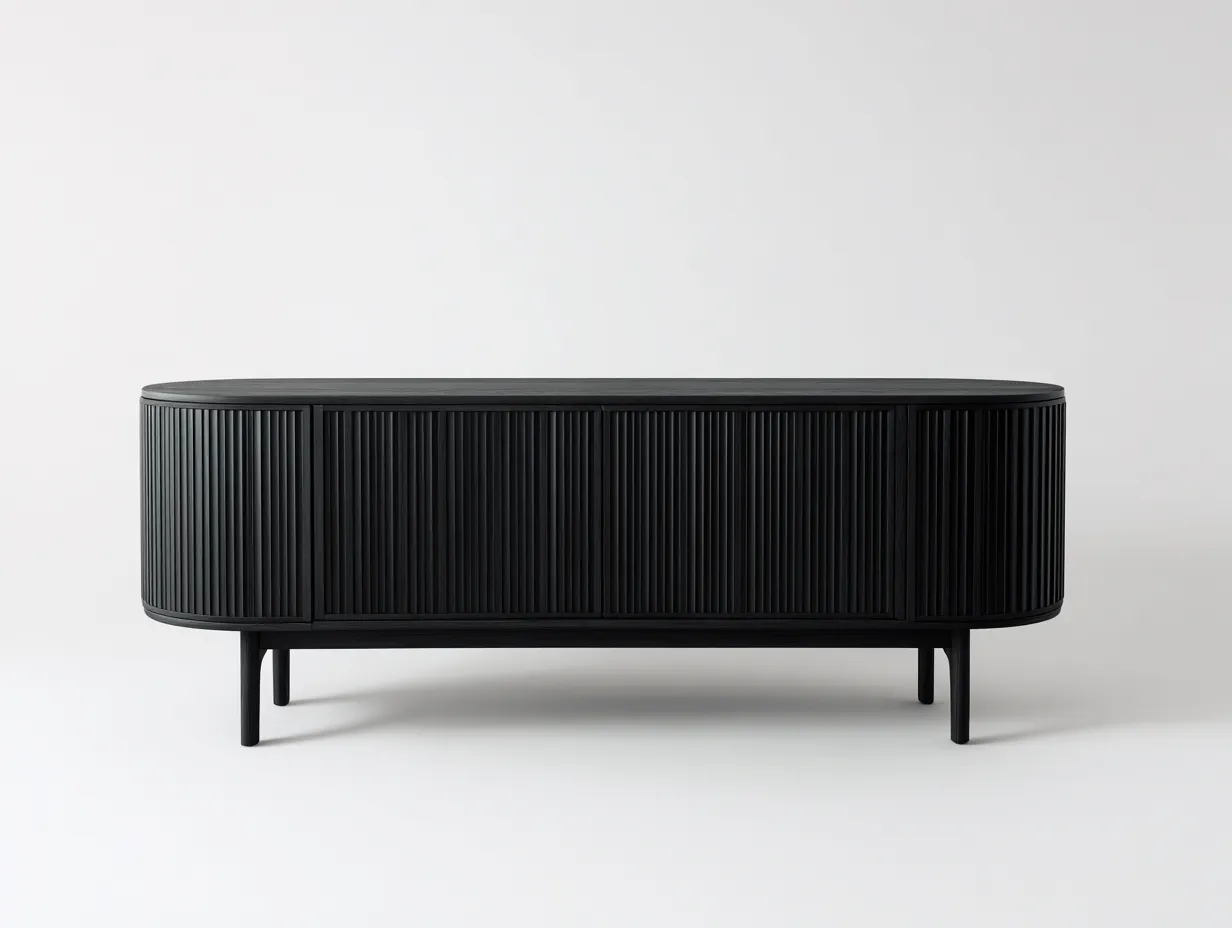 Buffet de salle à manger en bois et métal 180×42×76 cm - noir - façade rainurée style contemporain-Pamimohome
