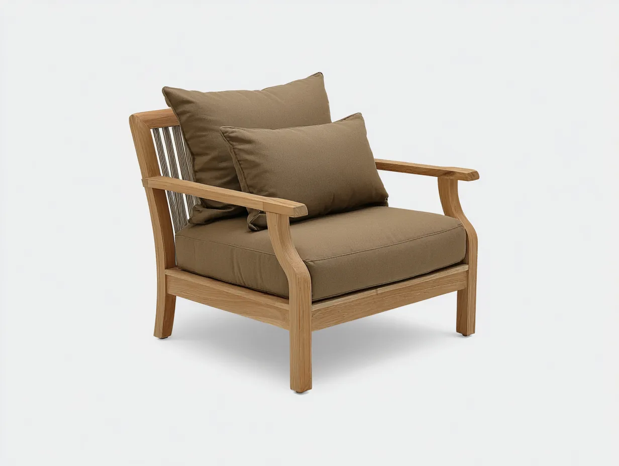 Fauteuil de loisirs d'extérieur en bois 78×82×84 cm - bois clair et marron - assise rembourrée pour terrasse-Pamimohome