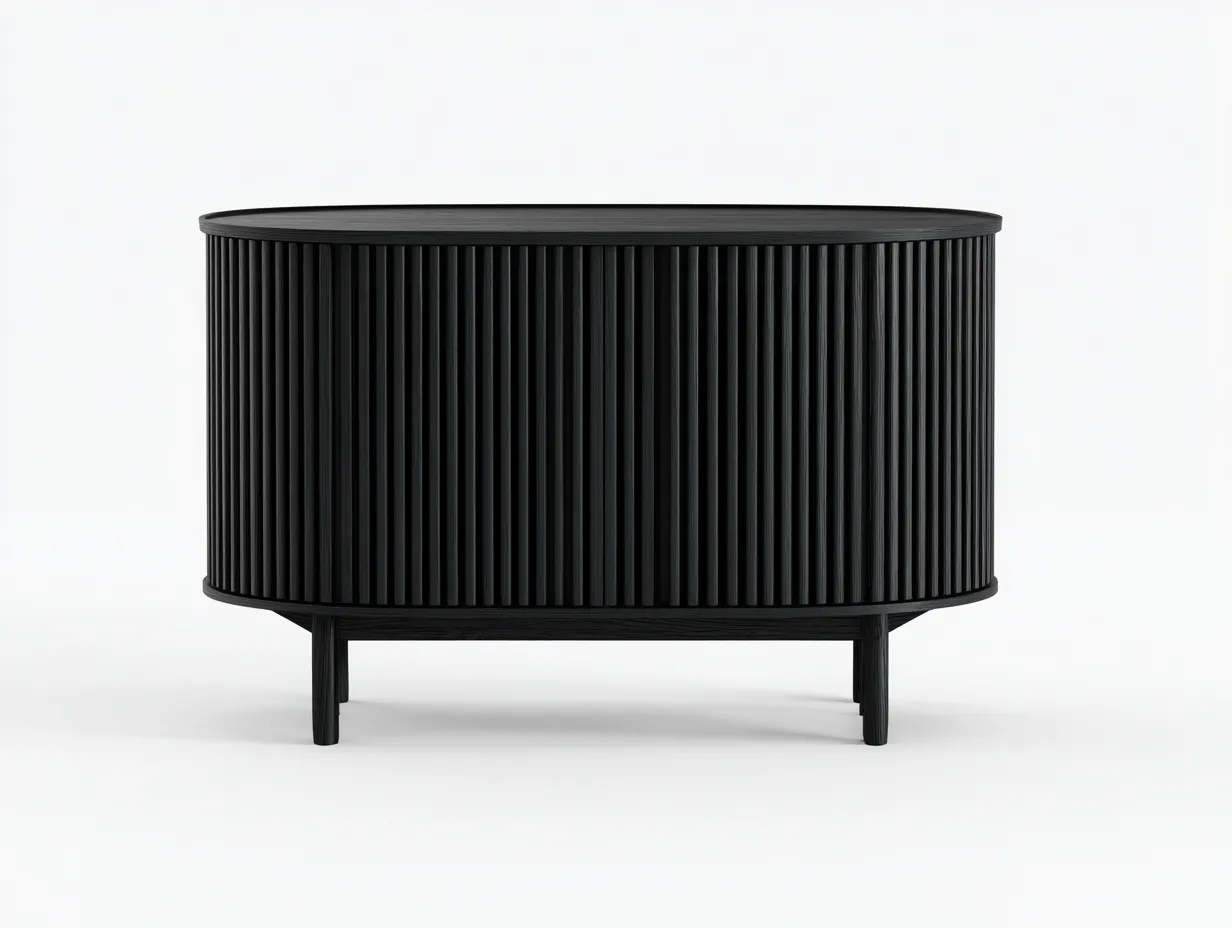 Buffet de salle à manger en bois 160×42×78 cm - noir - façade rainurée moderne-Pamimohome