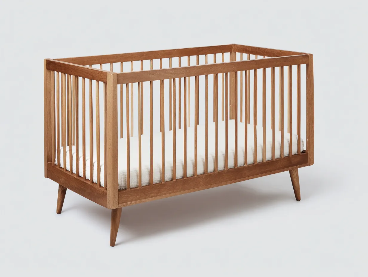 Berceau bébé en bois 125×70×88 cm - marron - structure à barreaux épurée-Pamimohome