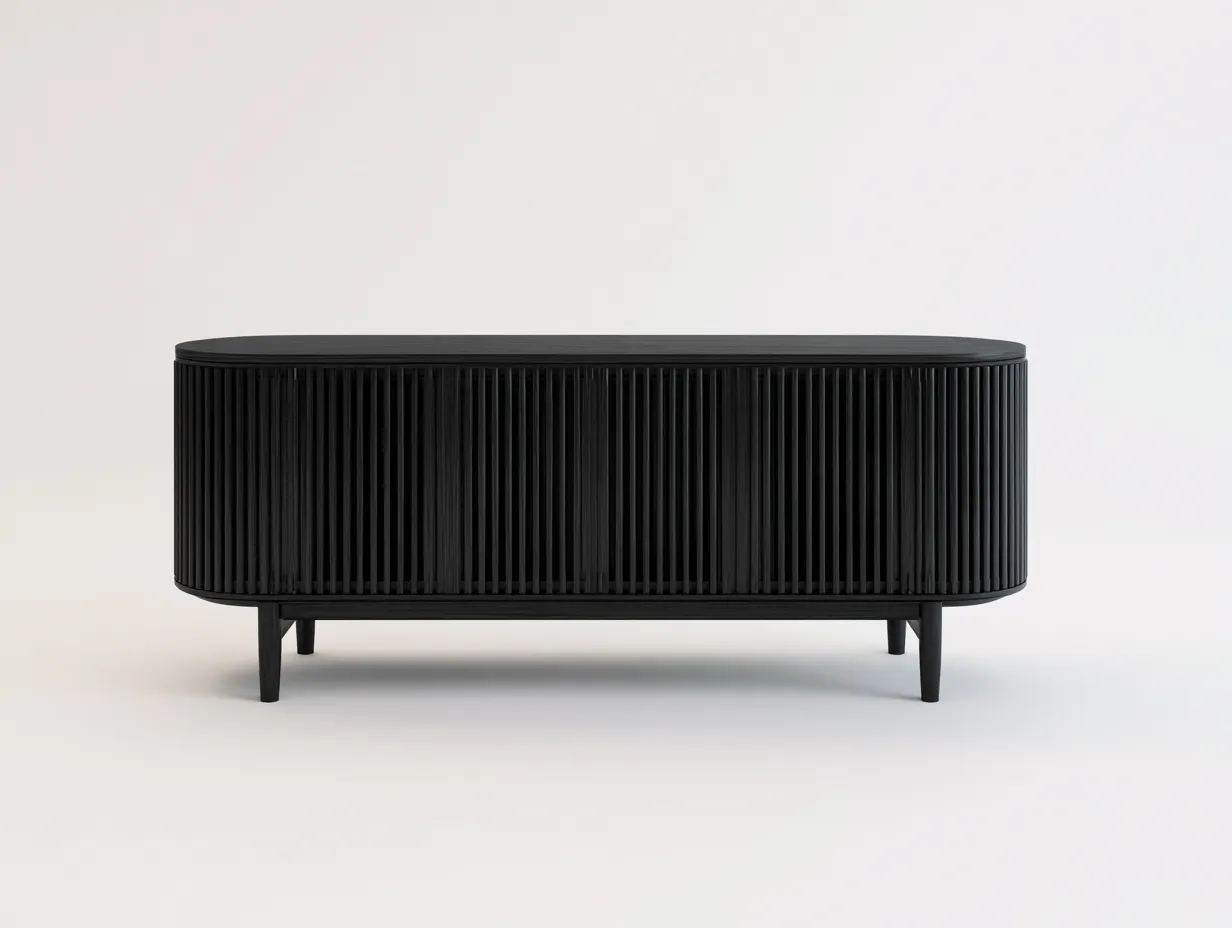 Buffet de salle à manger en bois 160×45×75 cm - noir - façade rainurée et rangement-Pamimohome