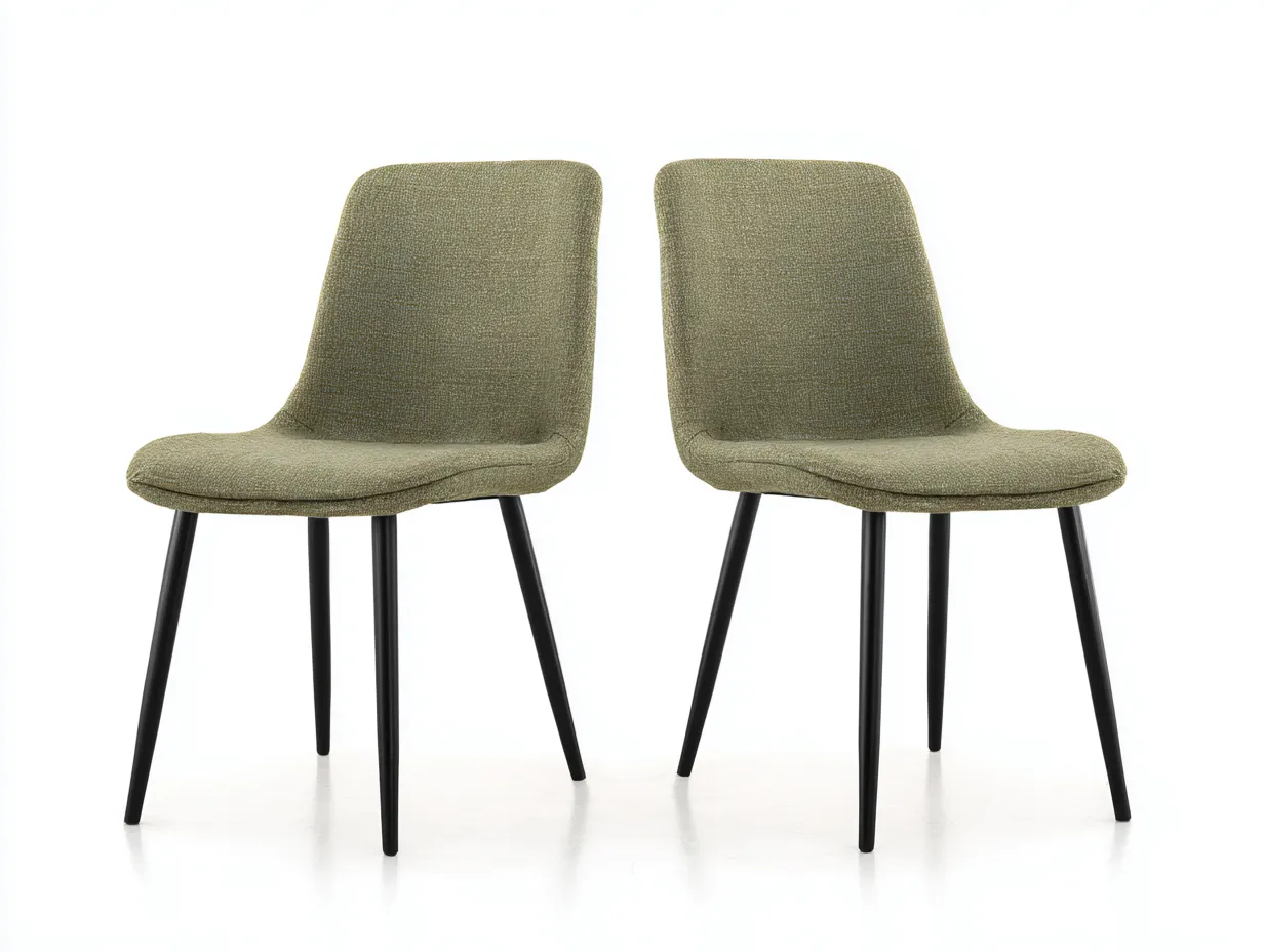 Chaise de salle à manger en tissu et métal 54×58×82 cm - vert olive/noir - lot de 2 style moderne-Pamimohome