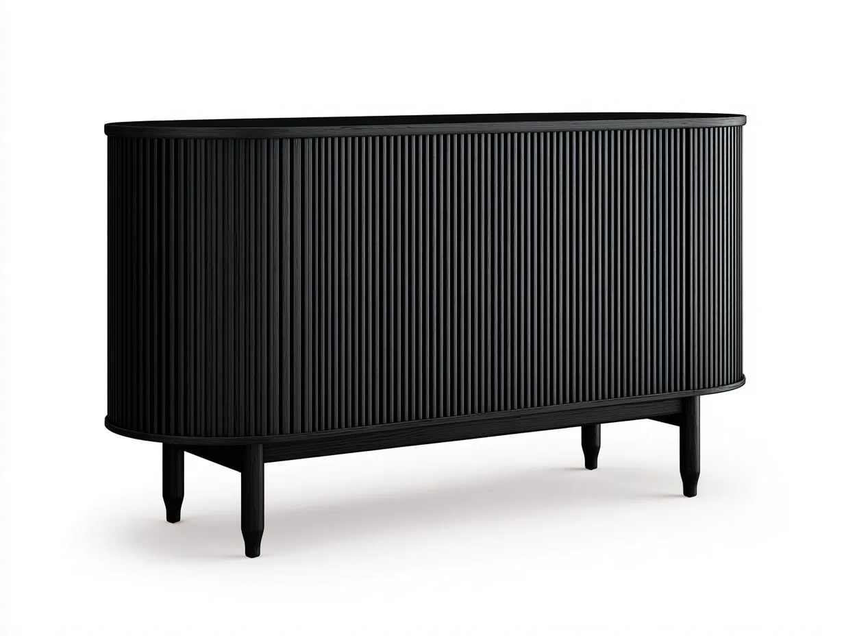 Buffet de salle à manger en bois 160×45×78 cm - noir - façade rainurée arrondie-Pamimohome
