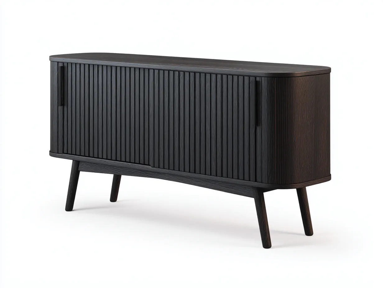 Buffet de salle à manger en bois 140×42×78 cm - noir/marron foncé - design rainuré avec rangement-Pamimohome