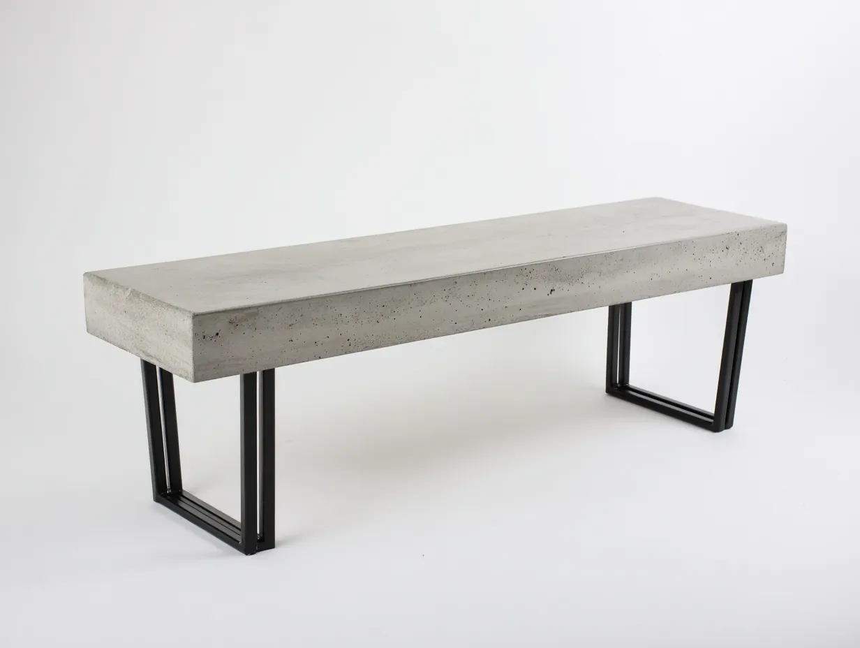 Banc d'extérieur en béton et métal 150×40×45 cm - gris clair/noir - style industriel pour terrasse-Javooroom