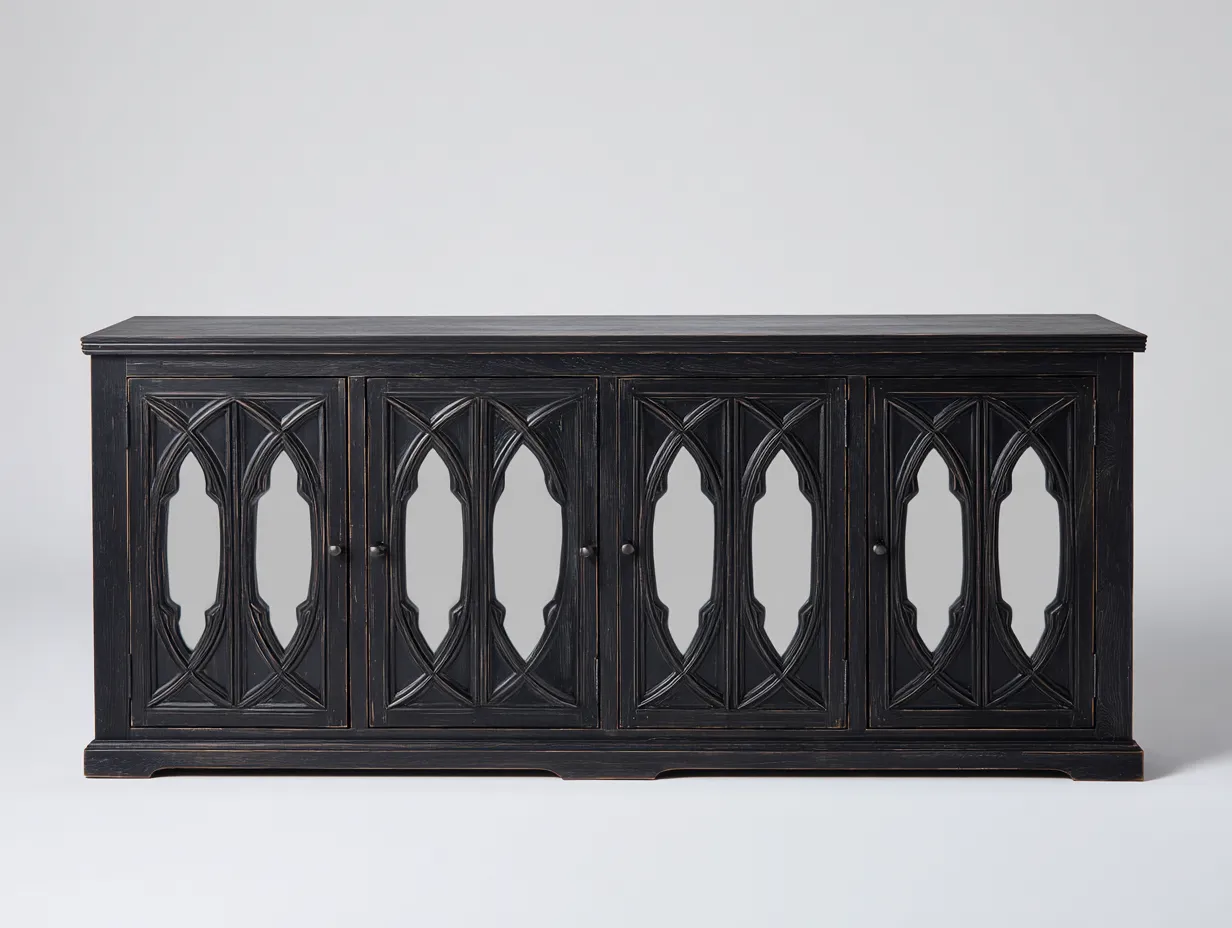 Buffet de salle à manger en bois 180×45×80 cm - noir - portes décoratives au style classique-Javooroom
