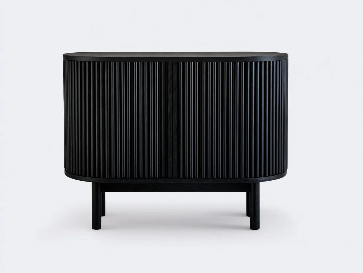 Buffet de salle à manger en bois 160×45×80 cm - noir - façade cannelée arrondie avec rangement-Javooroom