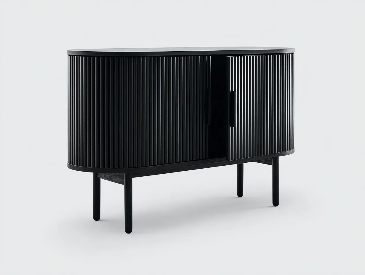 Buffet de salle à manger en bois 150×42×82 cm - noir - façade rainurée à angles arrondis