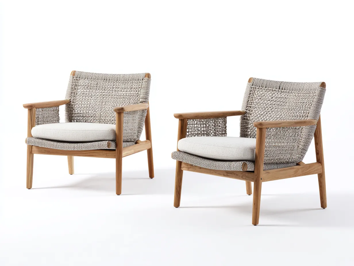 Chaise de loisirs d'extérieur en bois 78×80×82 cm - brun/beige - tressage et assise rembourrée pour balcon-Javooroom