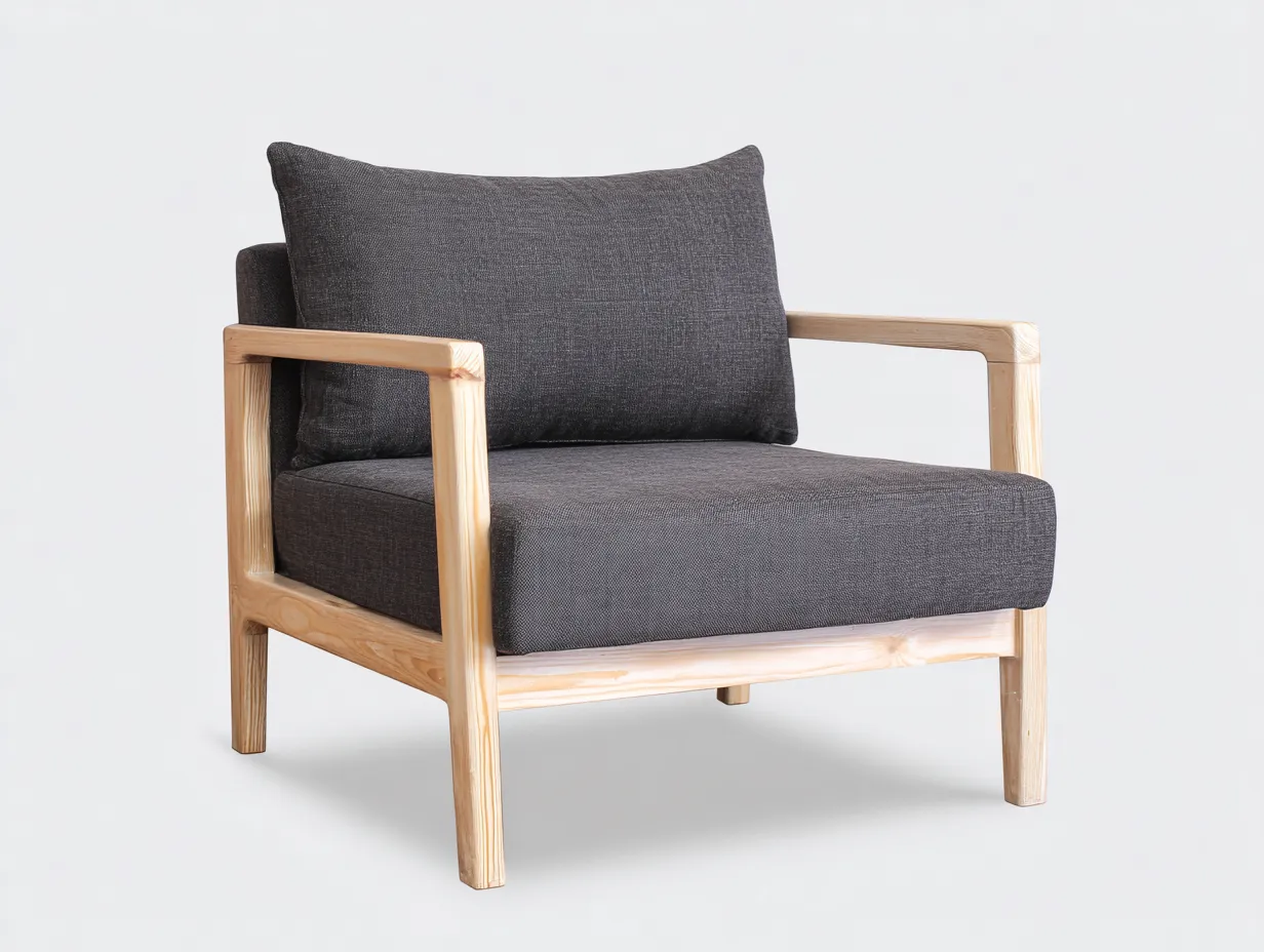 Chaise de loisirs d'extérieur en bois et tissu 79×77×76 cm - gris foncé/bois naturel - assise profonde pour balcon-Javooroom