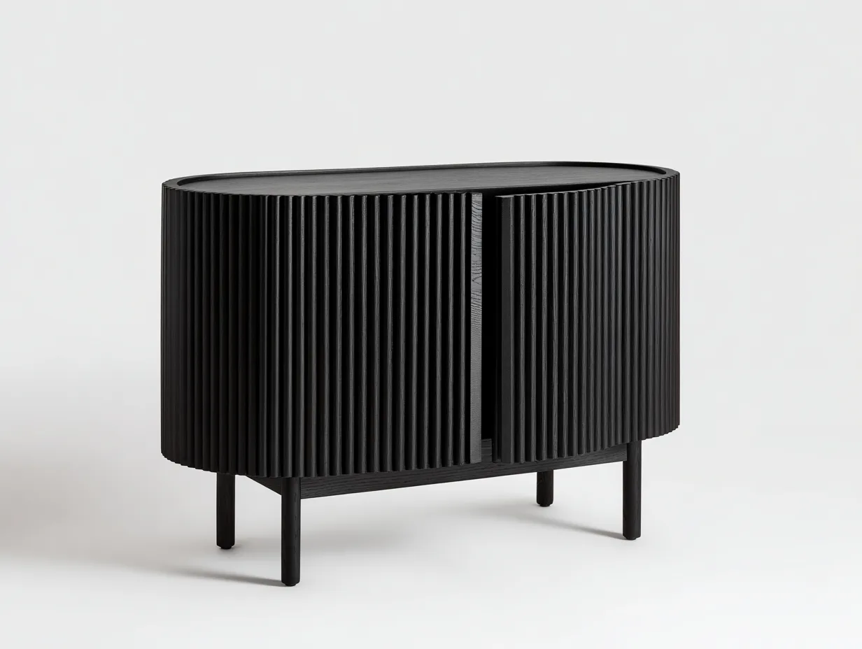 Buffet de salle à manger en bois 145×43×88 cm - noir - design cannelé compact-Javooroom
