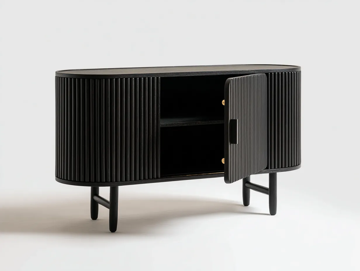 Buffet De Salle À Manger en bois 140×43×78 cm - noir - design rainuré avec rangement-Javooroom