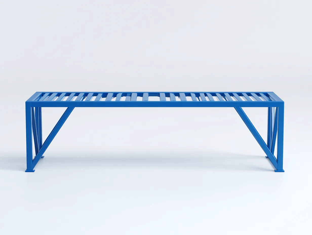 Banc d'extérieur en acier 180×45×45 cm - bleu - assise à lattes pour balcon style contemporain-Javooroom