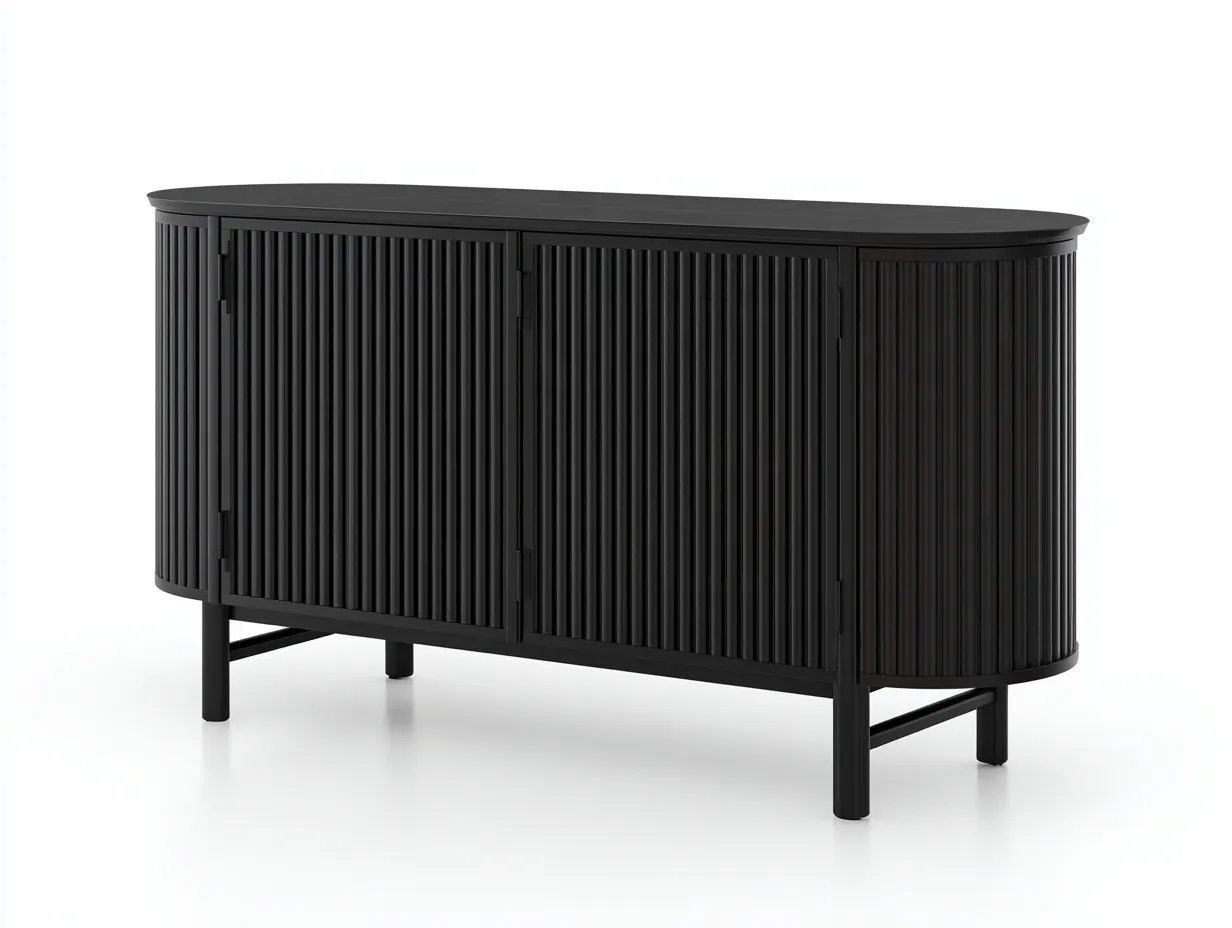 Buffet de salle à manger en bois 155×43×80 cm - noir - façade rainurée avec rangement-Javooroom