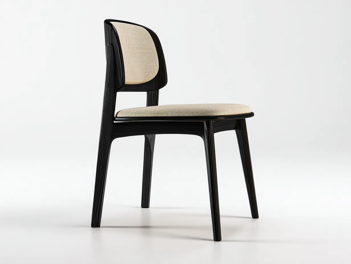 Chaise de salle à manger en bois et tissu 50×54×83 cm - beige/noir - dossier incurvé contemporain-Javooroom