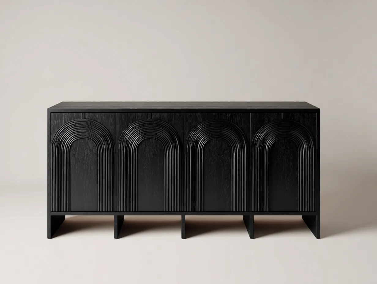 Buffet De Salle À Manger en bois 160×42×80 cm - noir - design arqué avec rangement-Javooroom