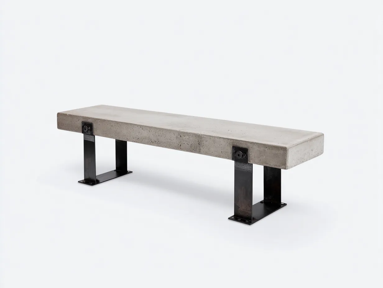 Banc d'extérieur en béton et métal 175×42×44 cm - gris/noir - style industriel épuré-Javooroom