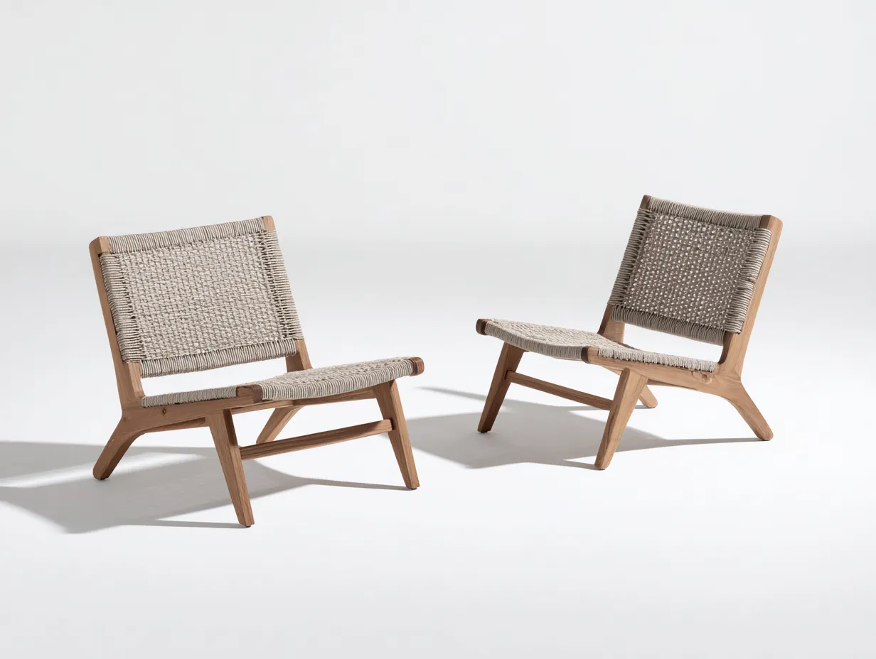 Chaise de loisirs d'extérieur en bois et corde 70×78×72 cm - bois/beige - terrasse tressée moderne-Javooroom